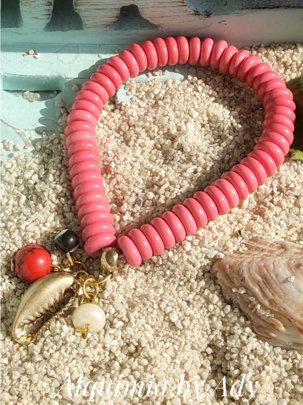 TURQUOISE Red Bead Bracelet with Gold-Tone Charms